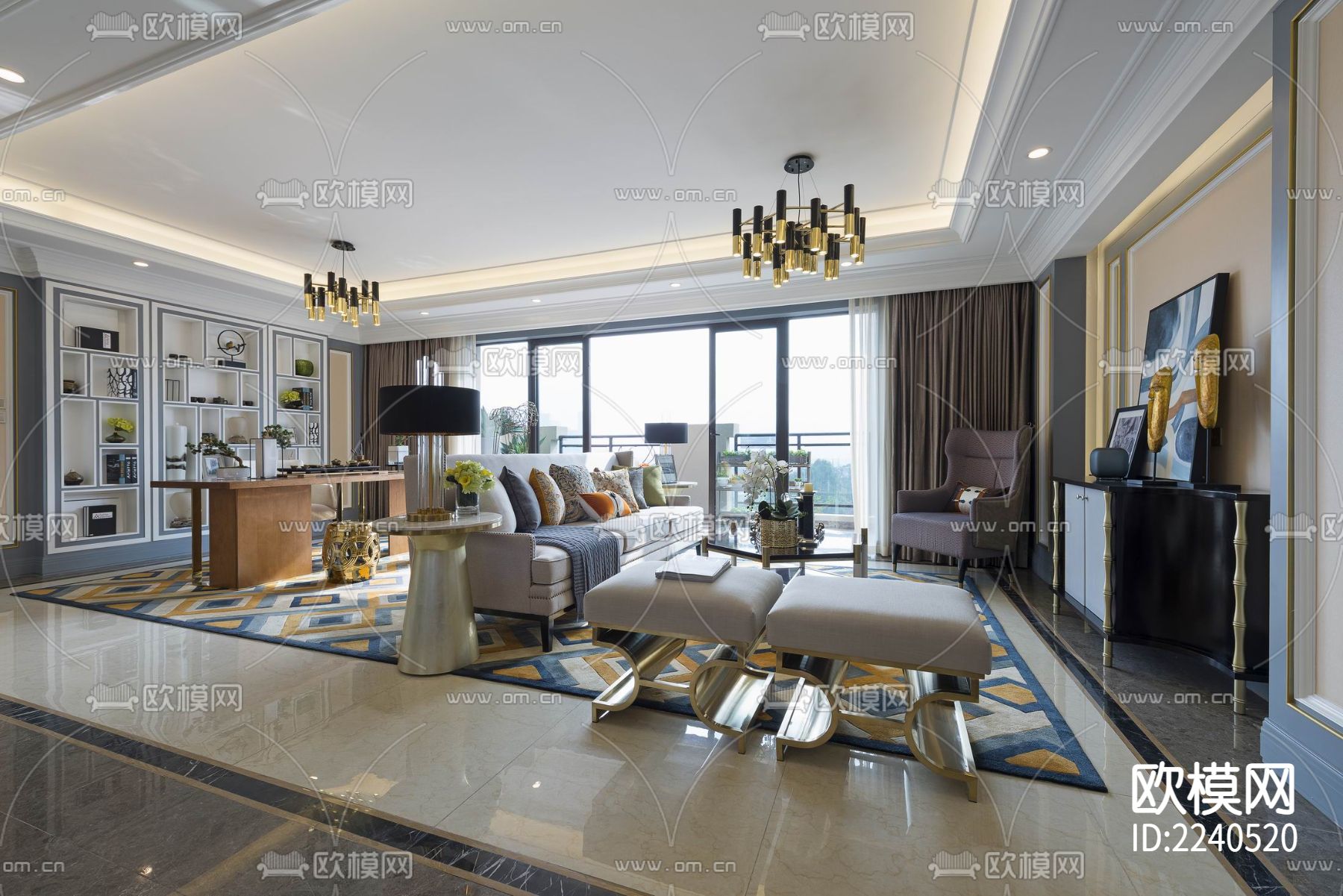 300㎡美式轻奢别墅CAD平立面施工图+实景照 私宅 豪宅下载（渲染图2）