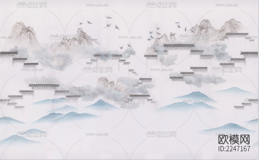 中式古典壁画墙布下载（渲染图9）