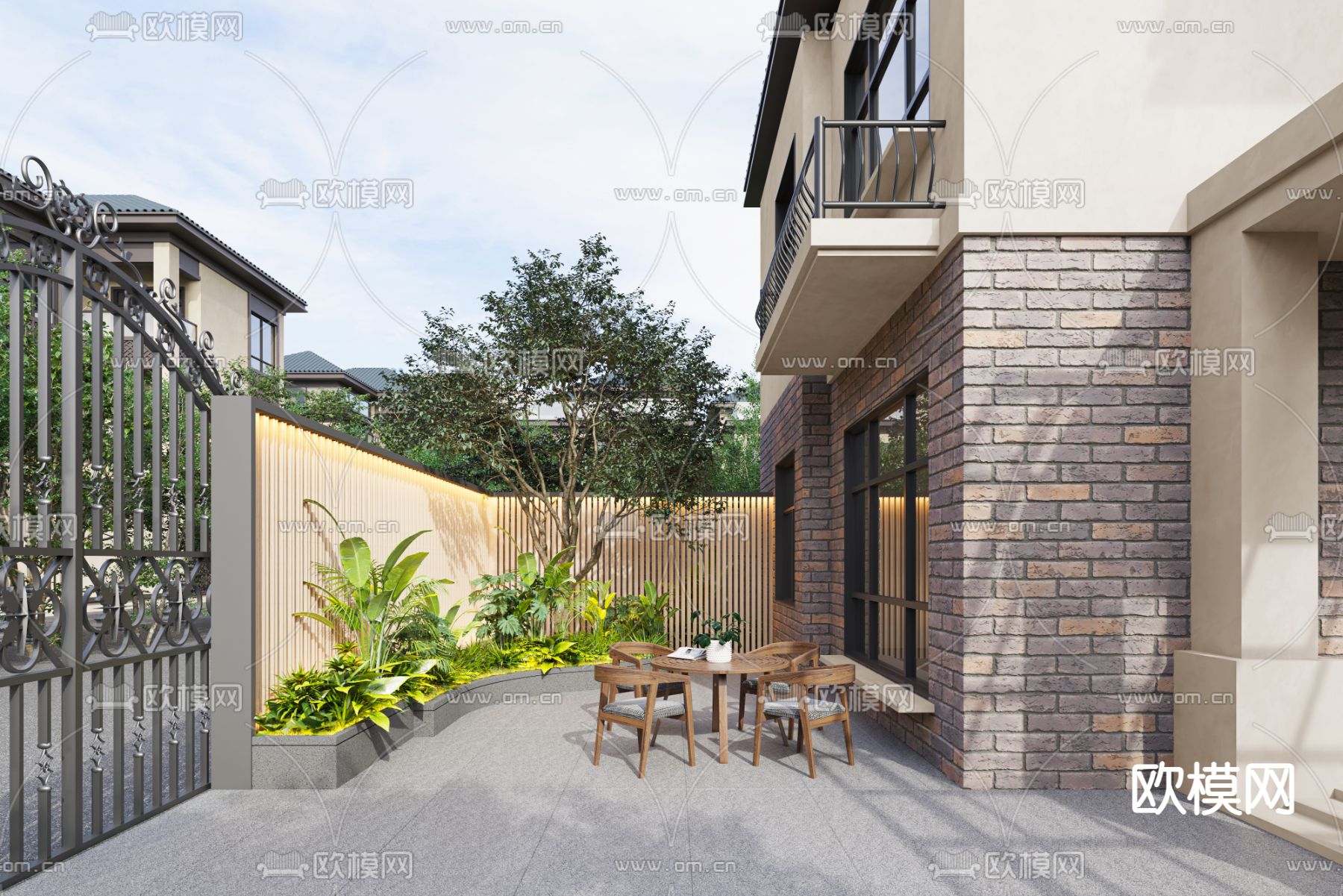 现代别墅庭院园林景观3d模型下载