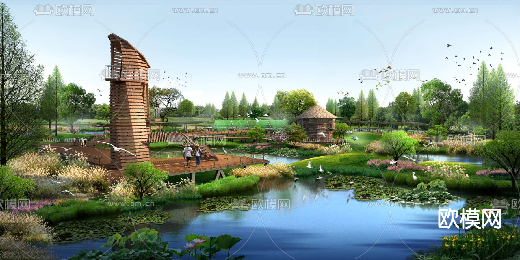 现代农村湿地园林景观psd下载