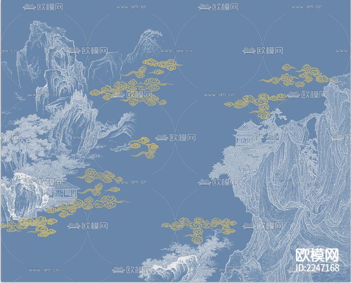 中式古典壁画墙布下载（渲染图6）