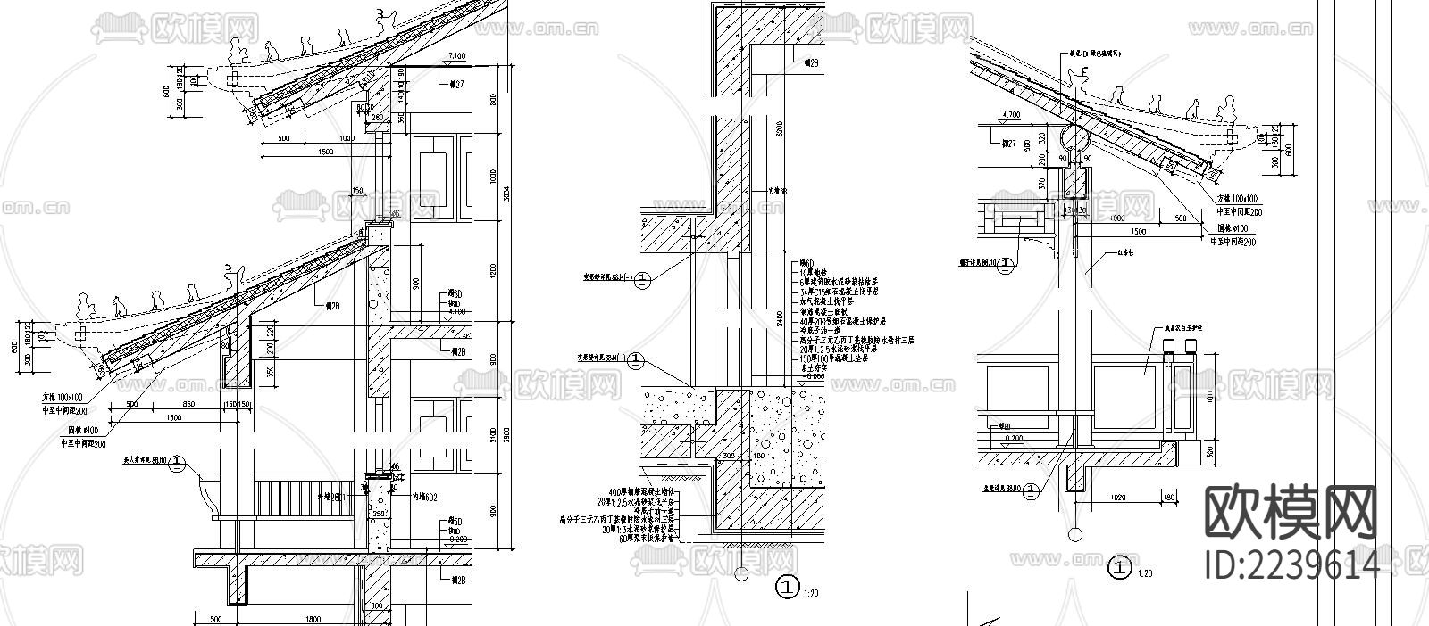 古建筑墙身大样图下载（渲染图3）