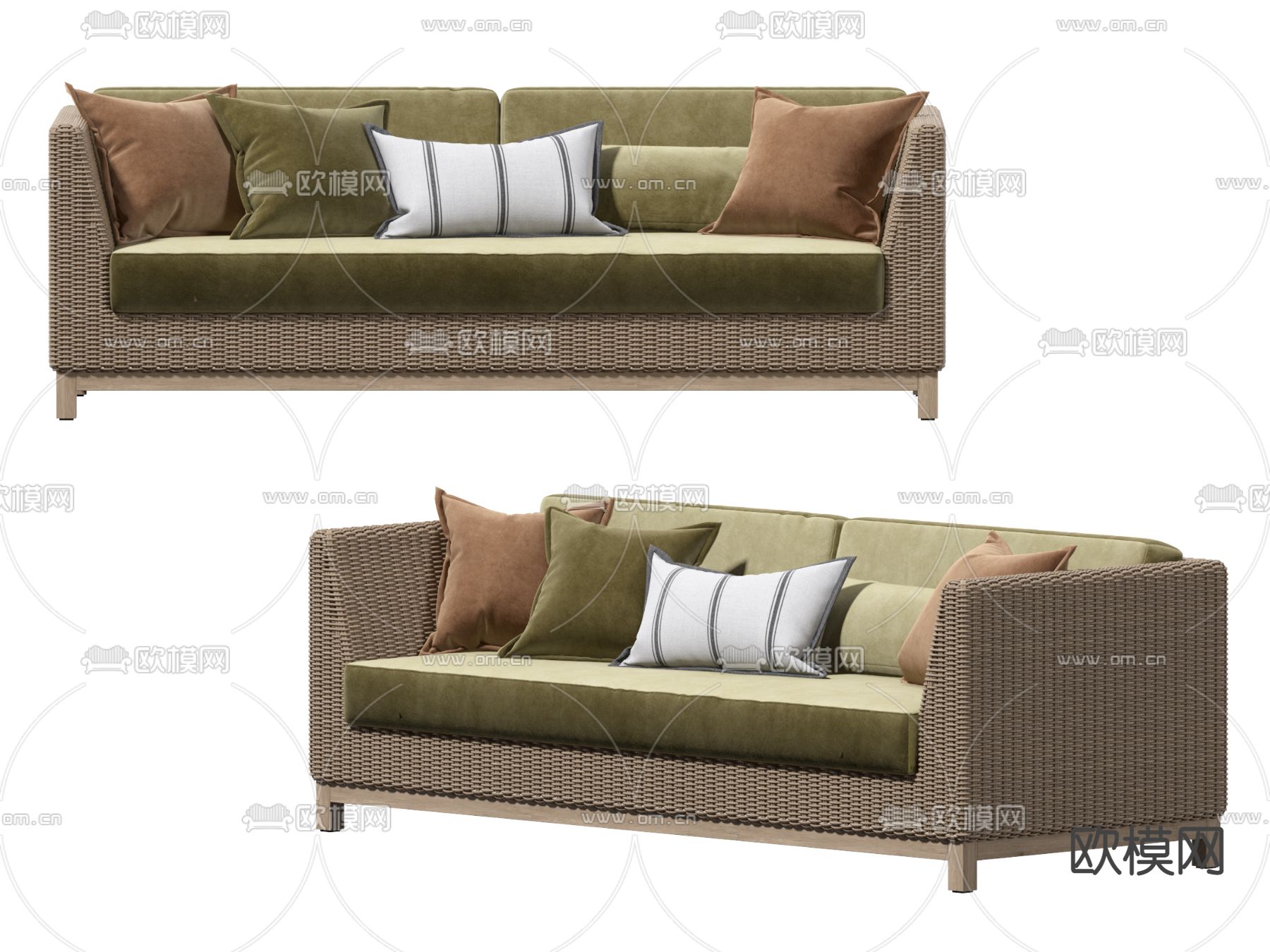 现代藤编多人沙发3d模型下载
