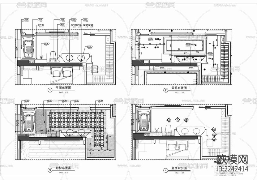 300㎡家裝大平層CAD施工圖 私宅 平層 家裝 樣板房下載(渲染圖3)