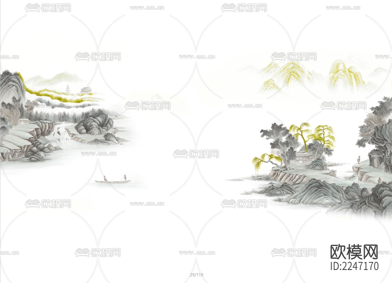 新中式古典壁画墙布下载（渲染图5）