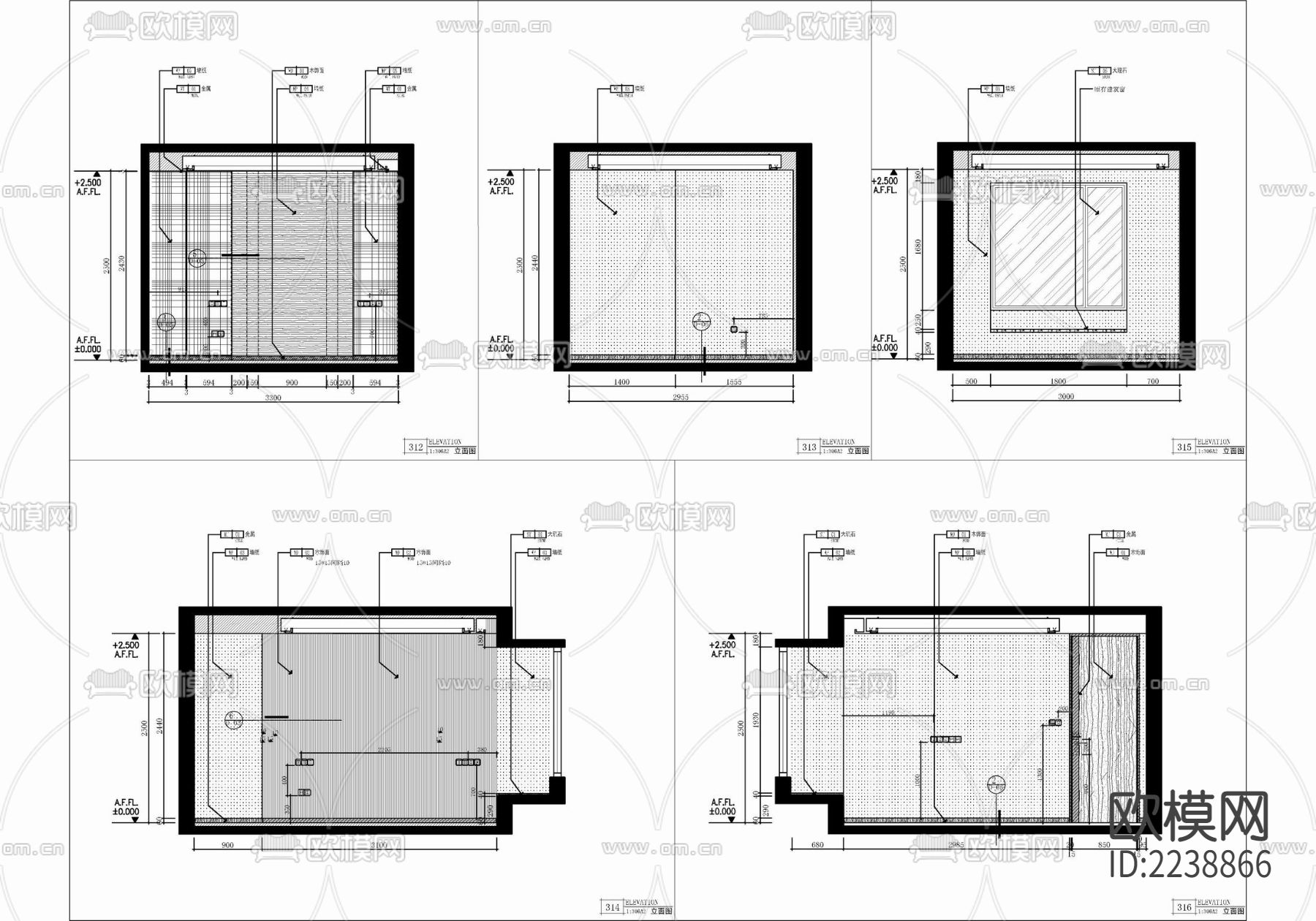 110㎡三居室家装样板房CAD施工图  私宅 平层 家装下载（渲染图9）