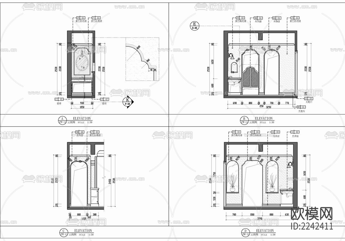 90㎡家装样板房CAD施工图 私宅 平层 家装 样板房下载（渲染图8）