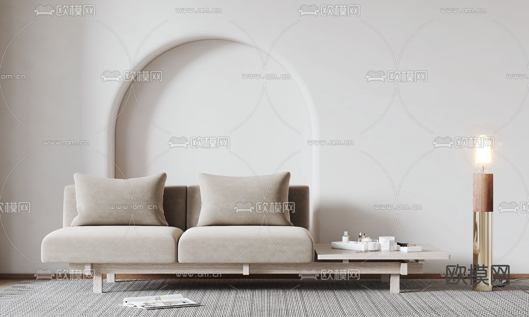 现代布艺双人沙发组合3d模型下载