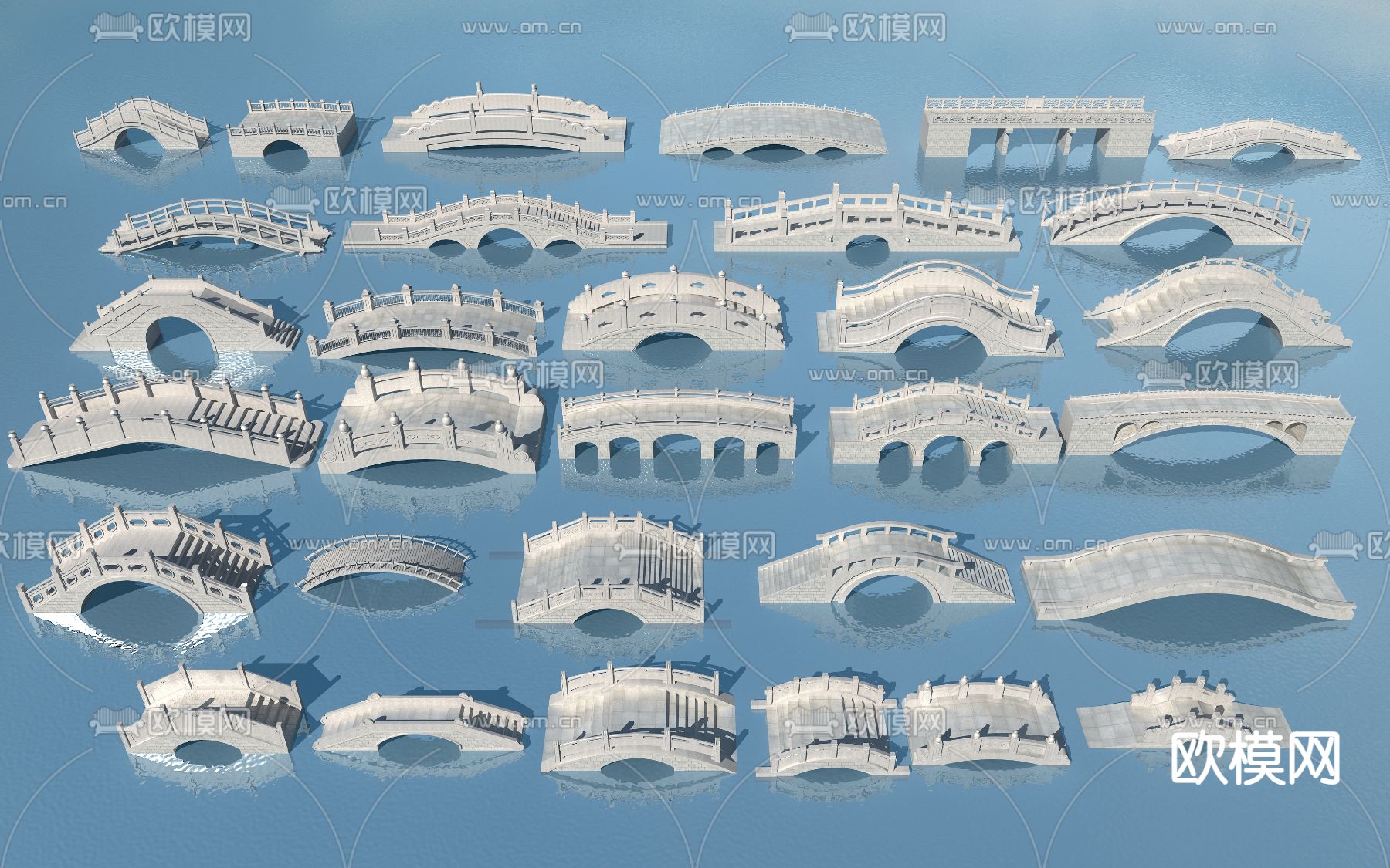 中式石拱桥石桥小品3d模型下载_ID12075972_3dmax免费模型-欧模网