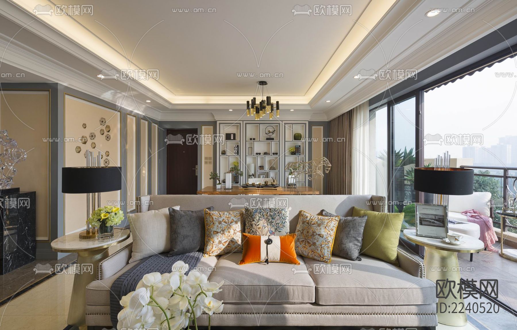 300㎡美式轻奢别墅CAD平立面施工图+实景照 私宅 豪宅下载（渲染图3）