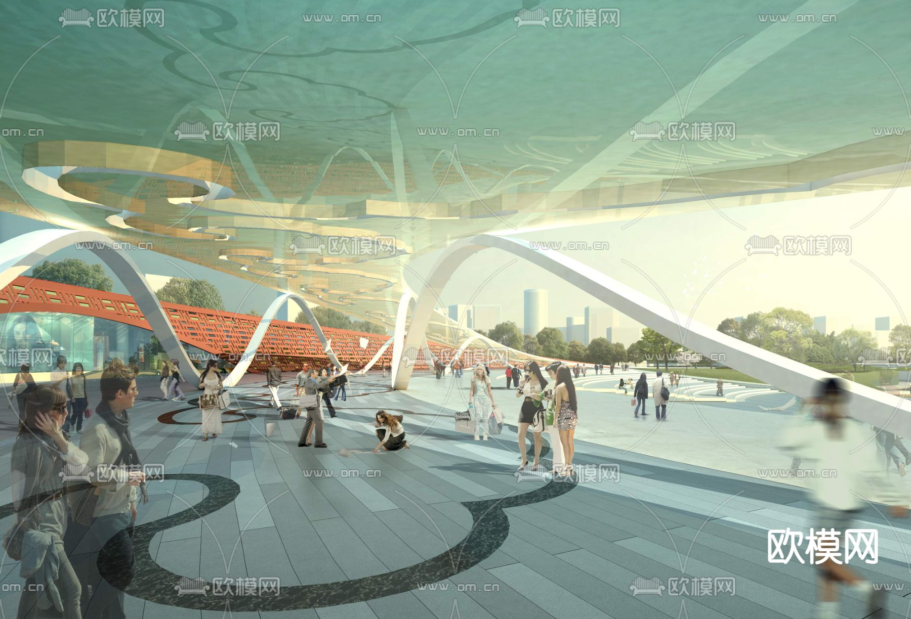 现代广场公园景观psd下载