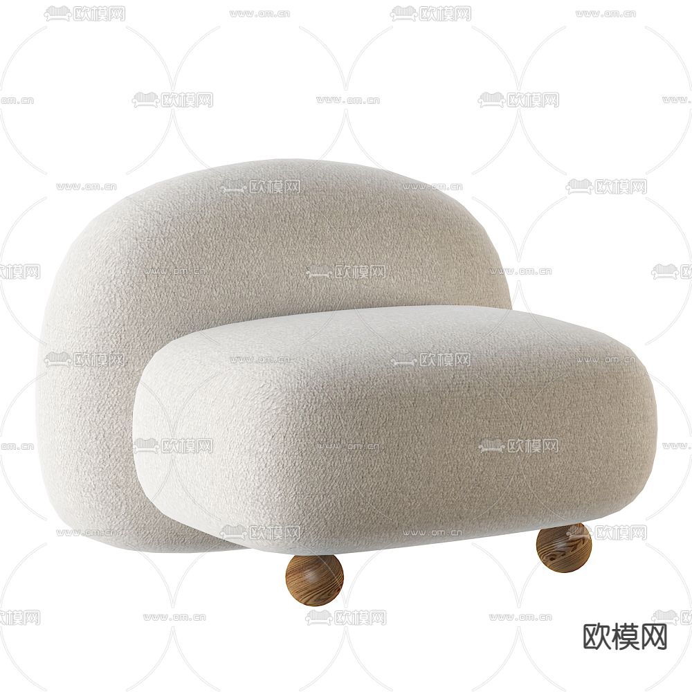 现代奶油白单人沙发3d模型下载