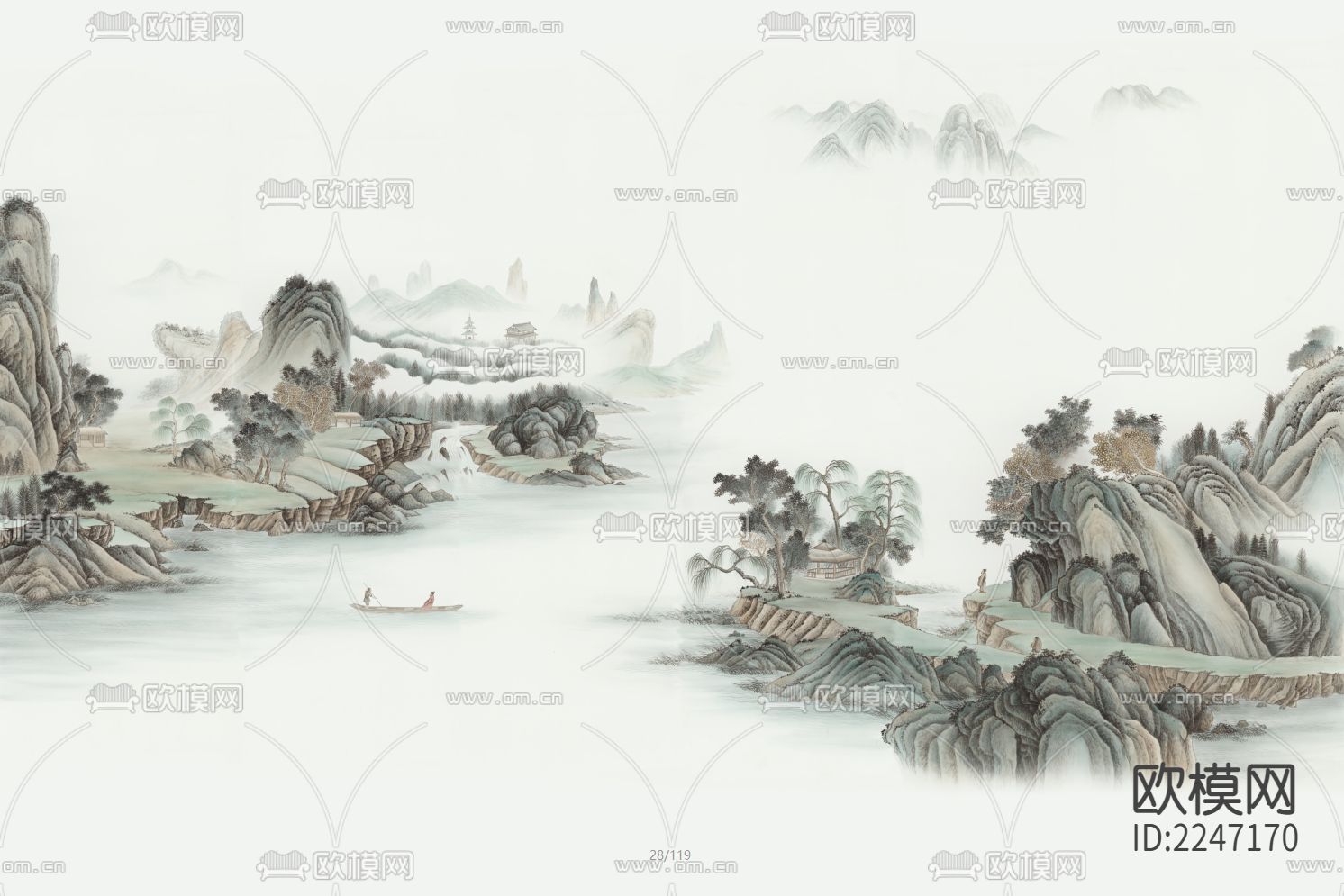 新中式古典壁画墙布下载（渲染图6）