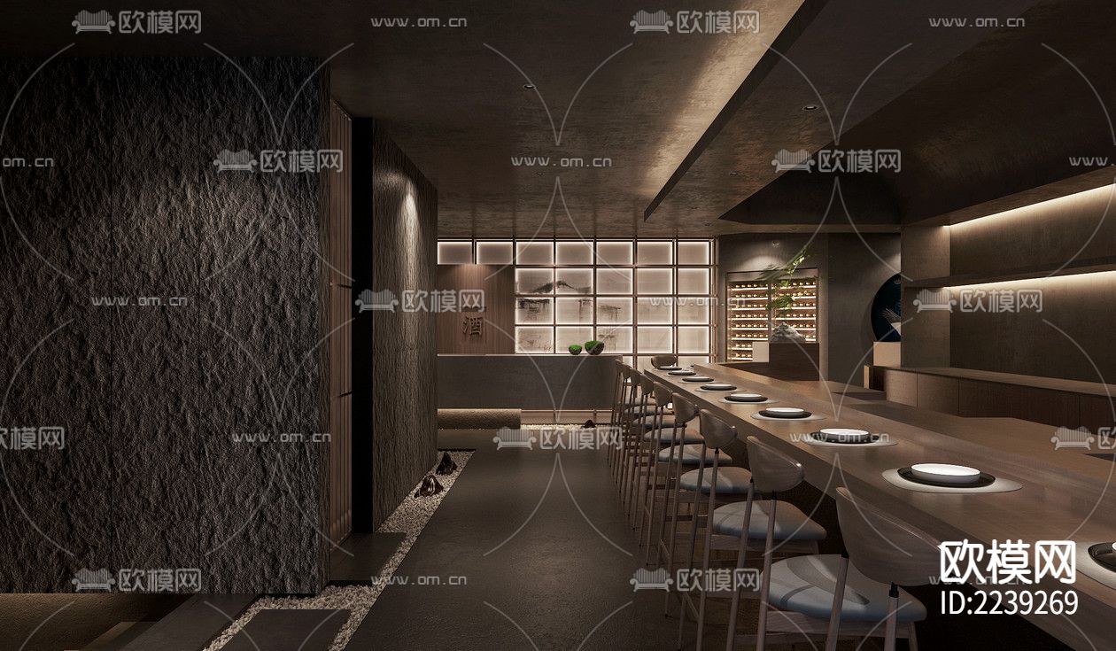 日料店施工图 效果图下载（渲染图3）