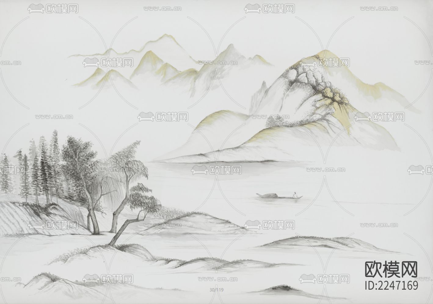 新中式古典壁画墙布下载（渲染图8）