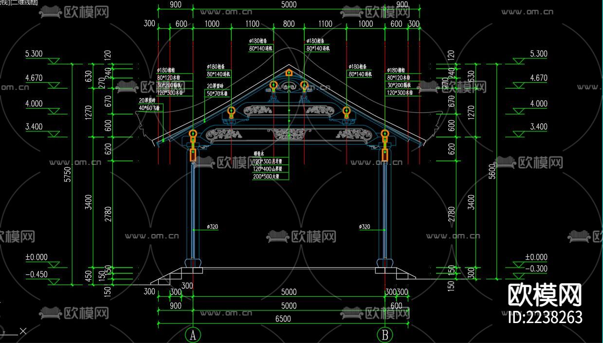 古建寺庙CAD图纸下载（渲染图1）