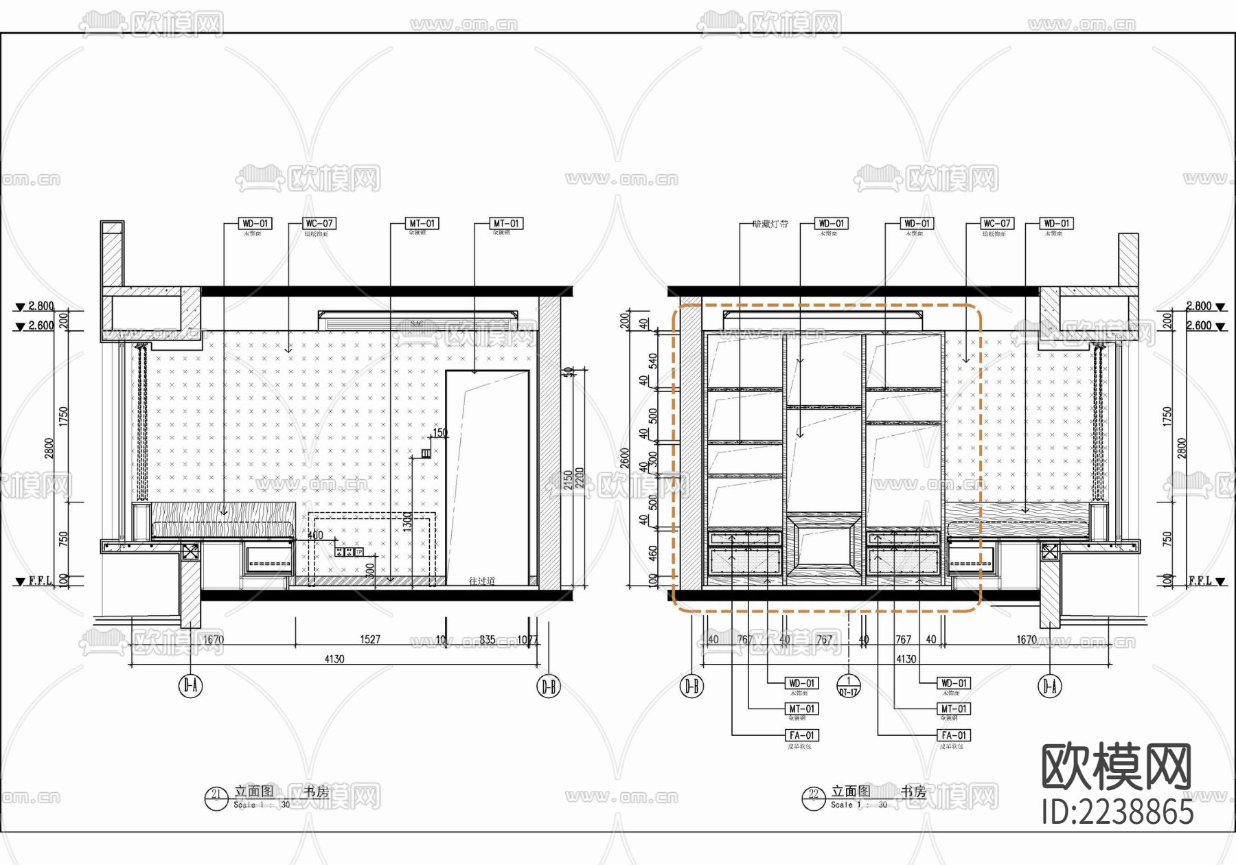 130㎡三居室家装样板房CAD平立面施工图  私宅 大平层下载（渲染图9）