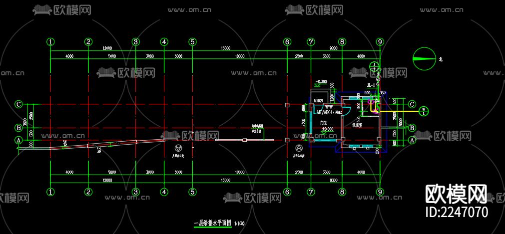 梁庙大门给排水系统设计施工图下载（渲染图2）