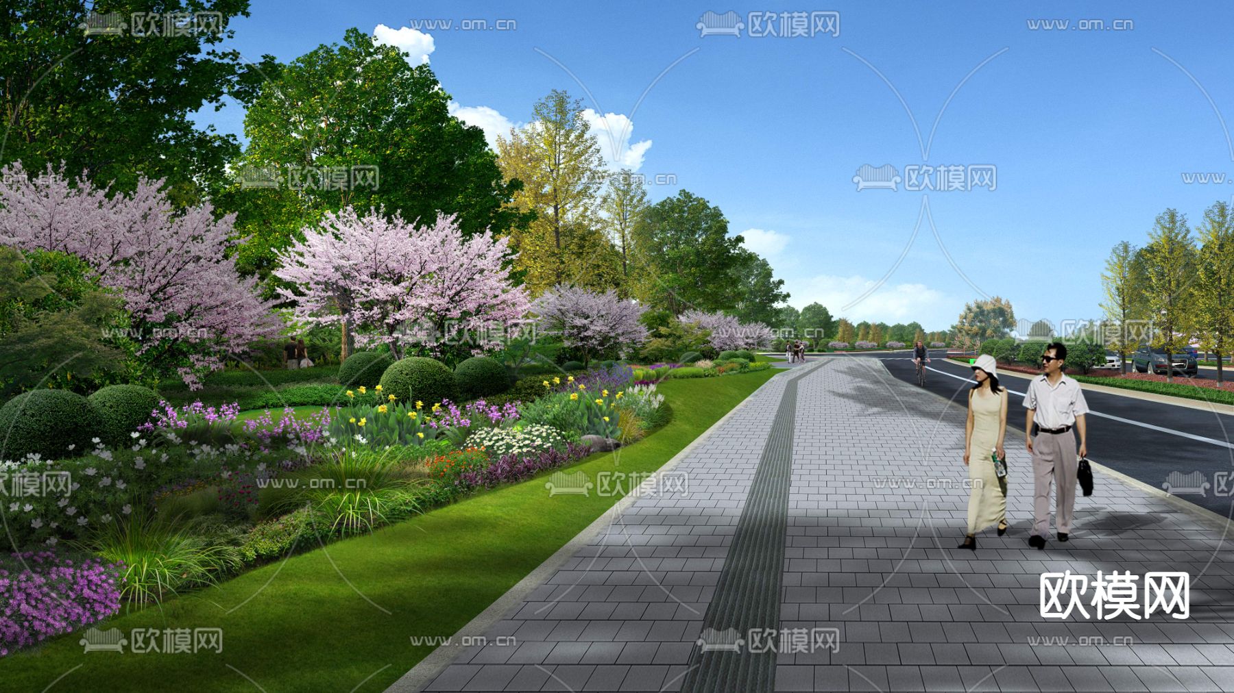 现代桃花树道路桥梁psd下载