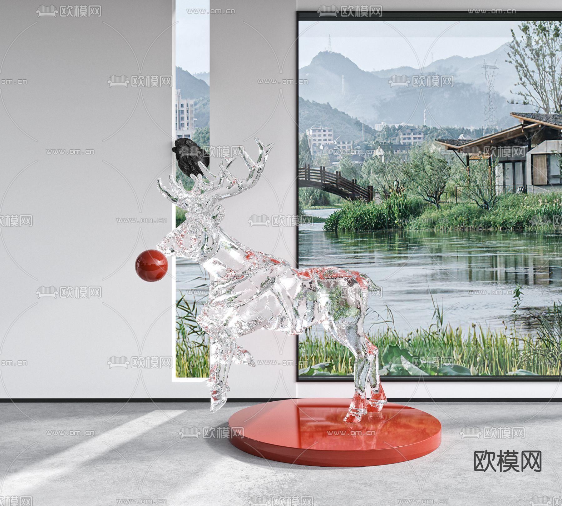 现代玻璃麋鹿雕塑3d模型下载