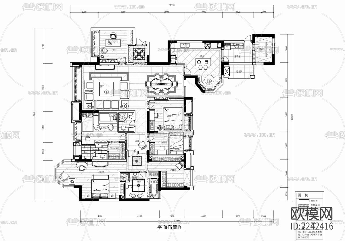 260㎡家装大平层CAD平立面施工图   私宅 平层 家装下载（渲染图4）
