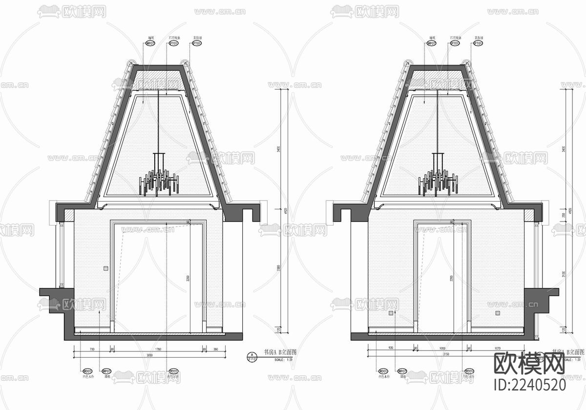 300㎡美式轻奢别墅CAD平立面施工图+实景照 私宅 豪宅下载（渲染图9）