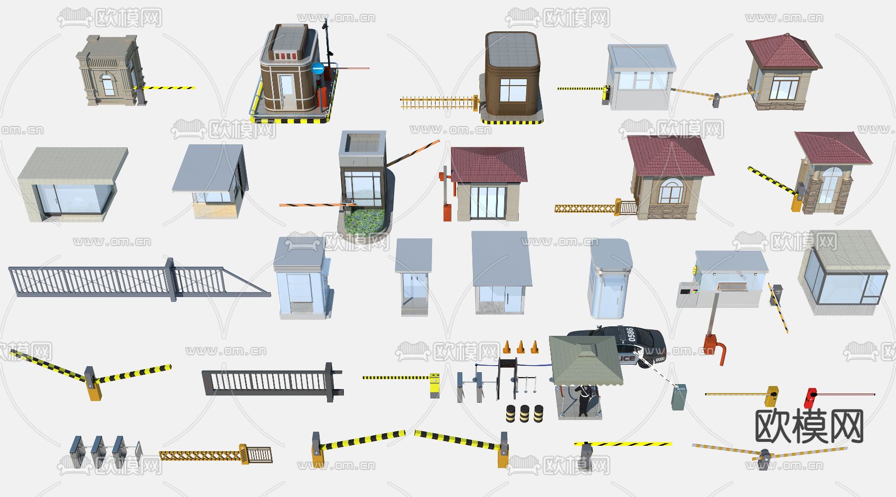 现代岗亭道闸门卫室3d模型下载