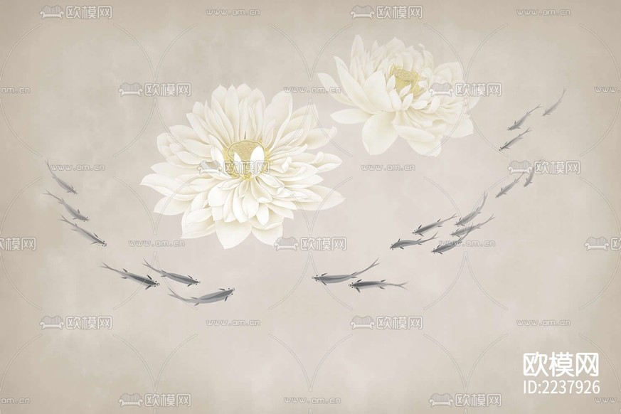 华琴壁画-新中式荷花壁画下载
