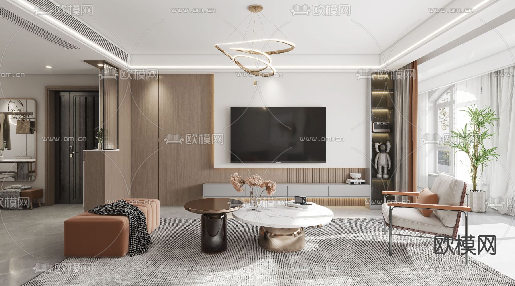 现代轻奢客餐厅3d模型下载（渲染图1）