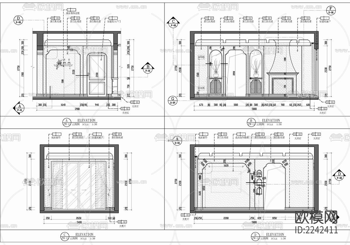 90㎡家装样板房CAD施工图 私宅 平层 家装 样板房下载（渲染图5）