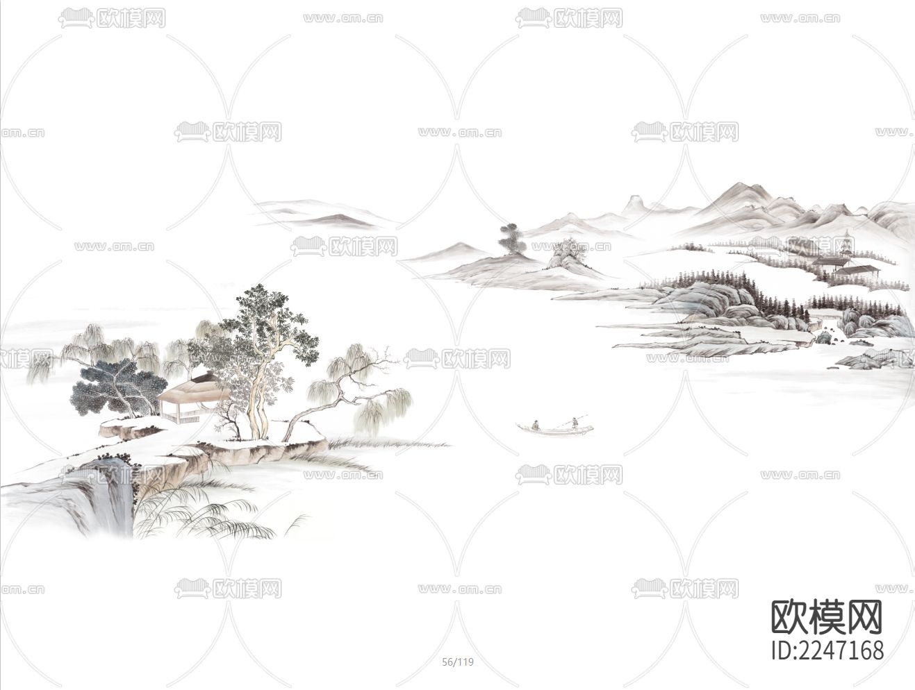 中式古典壁画墙布下载（渲染图4）