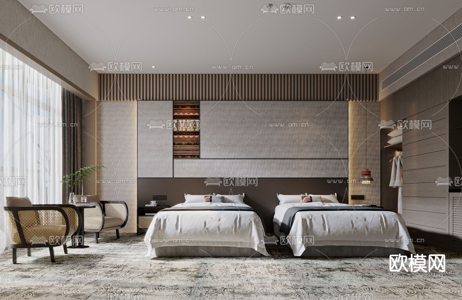 现代酒店双人客房3d模型