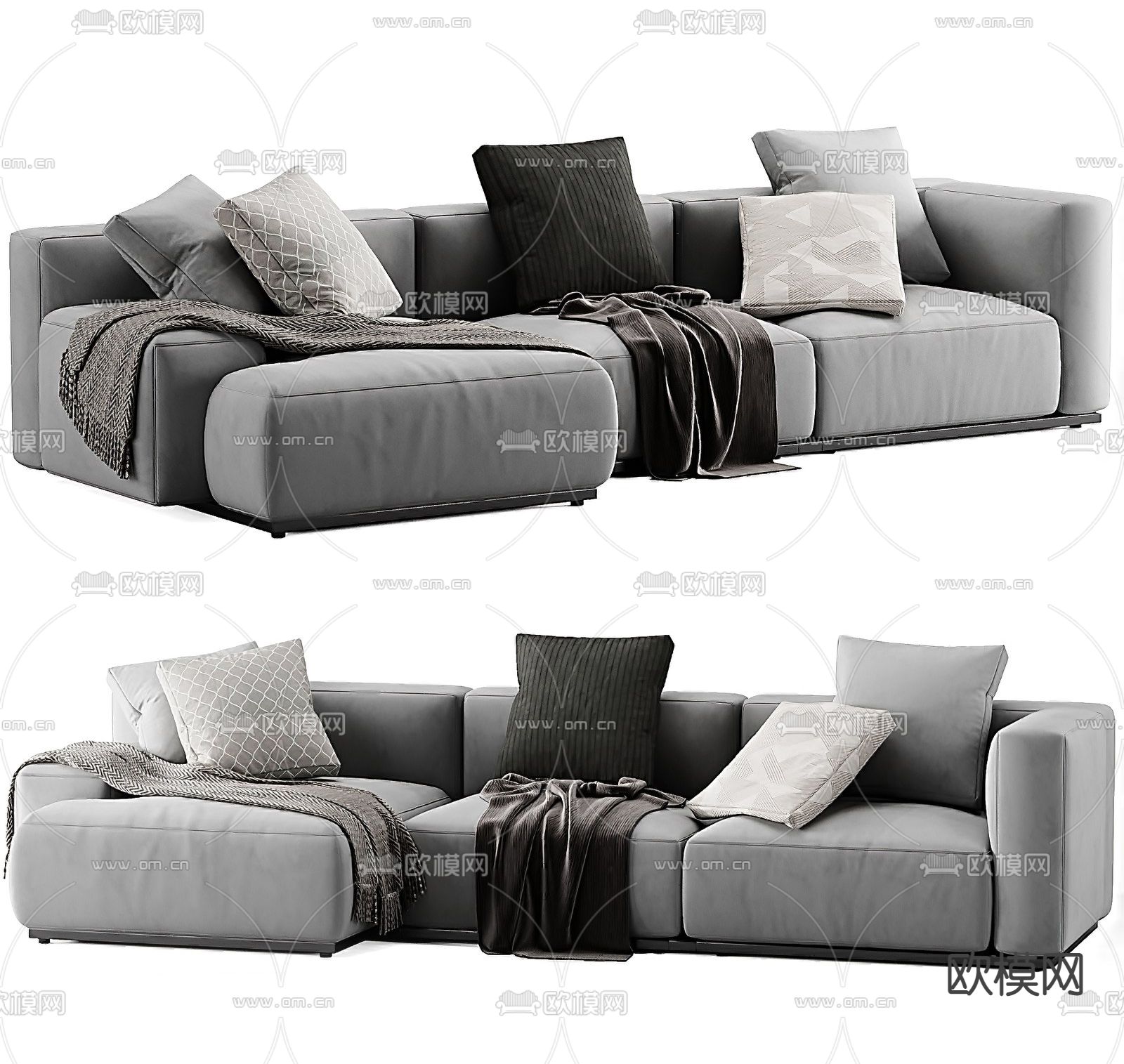 Reflex现代灰色布艺转角沙发3d模型下载