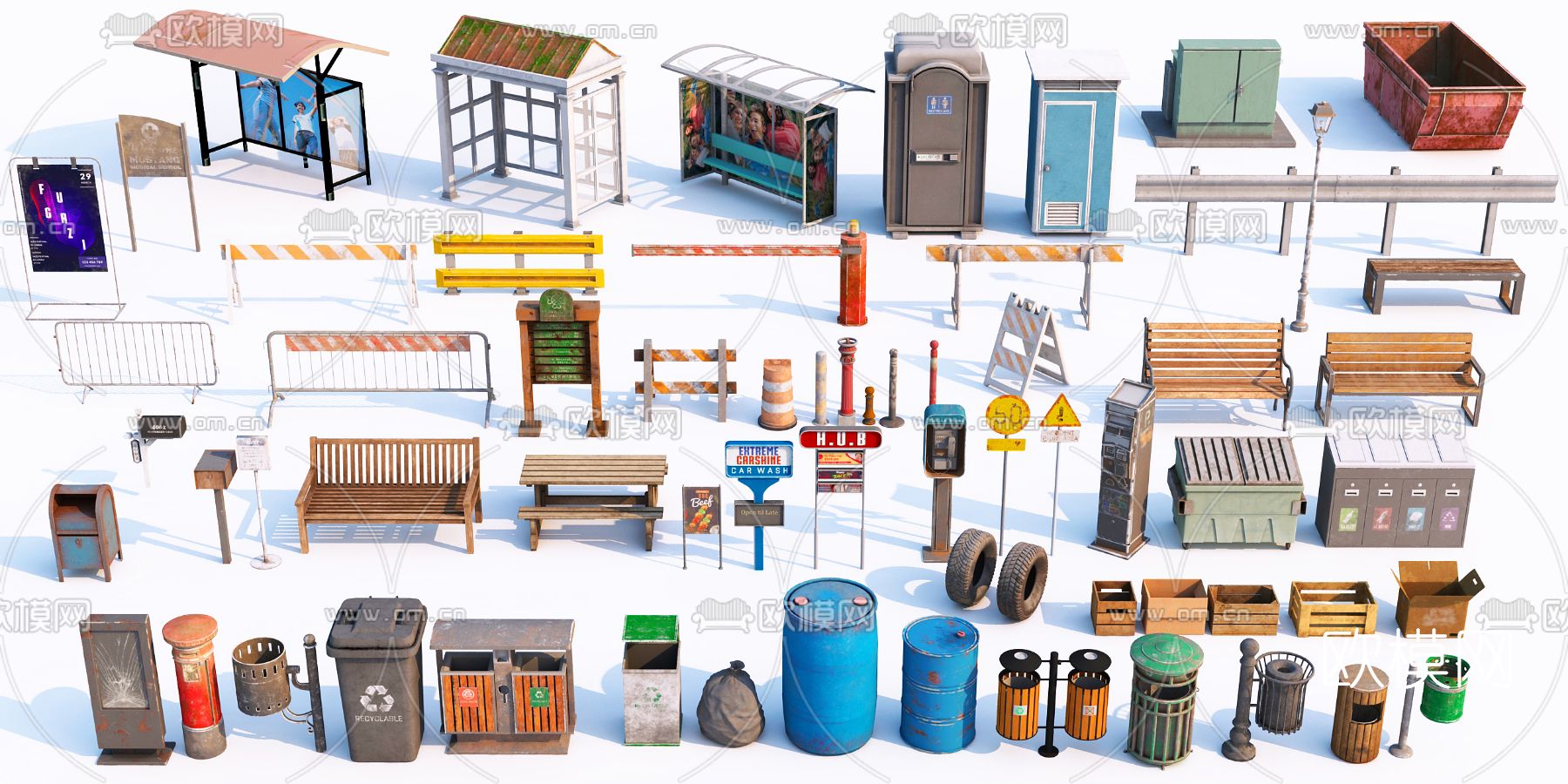 现代道路设施公共设施3d模型下载