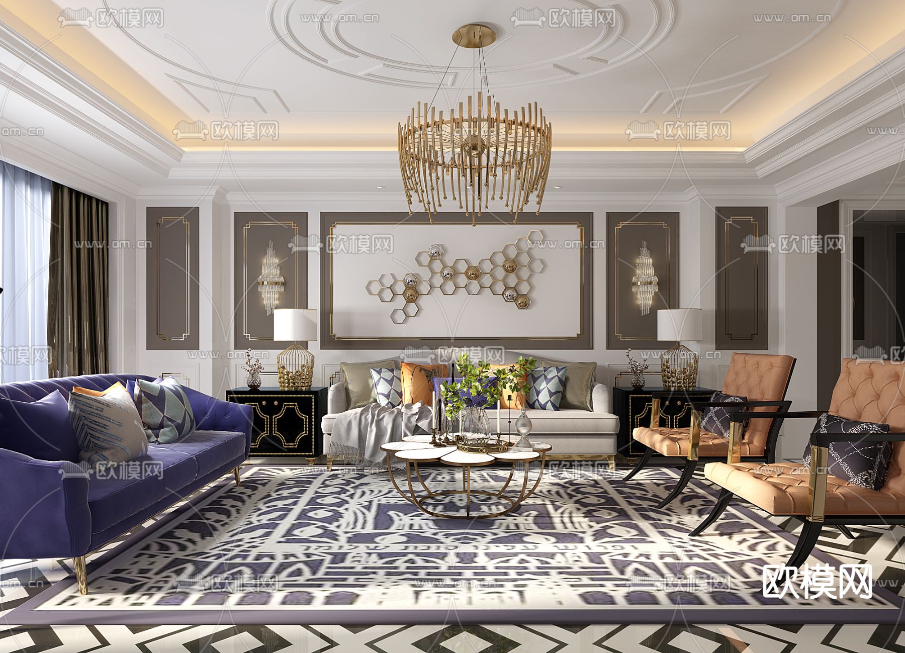 欧式客厅3d模型下载