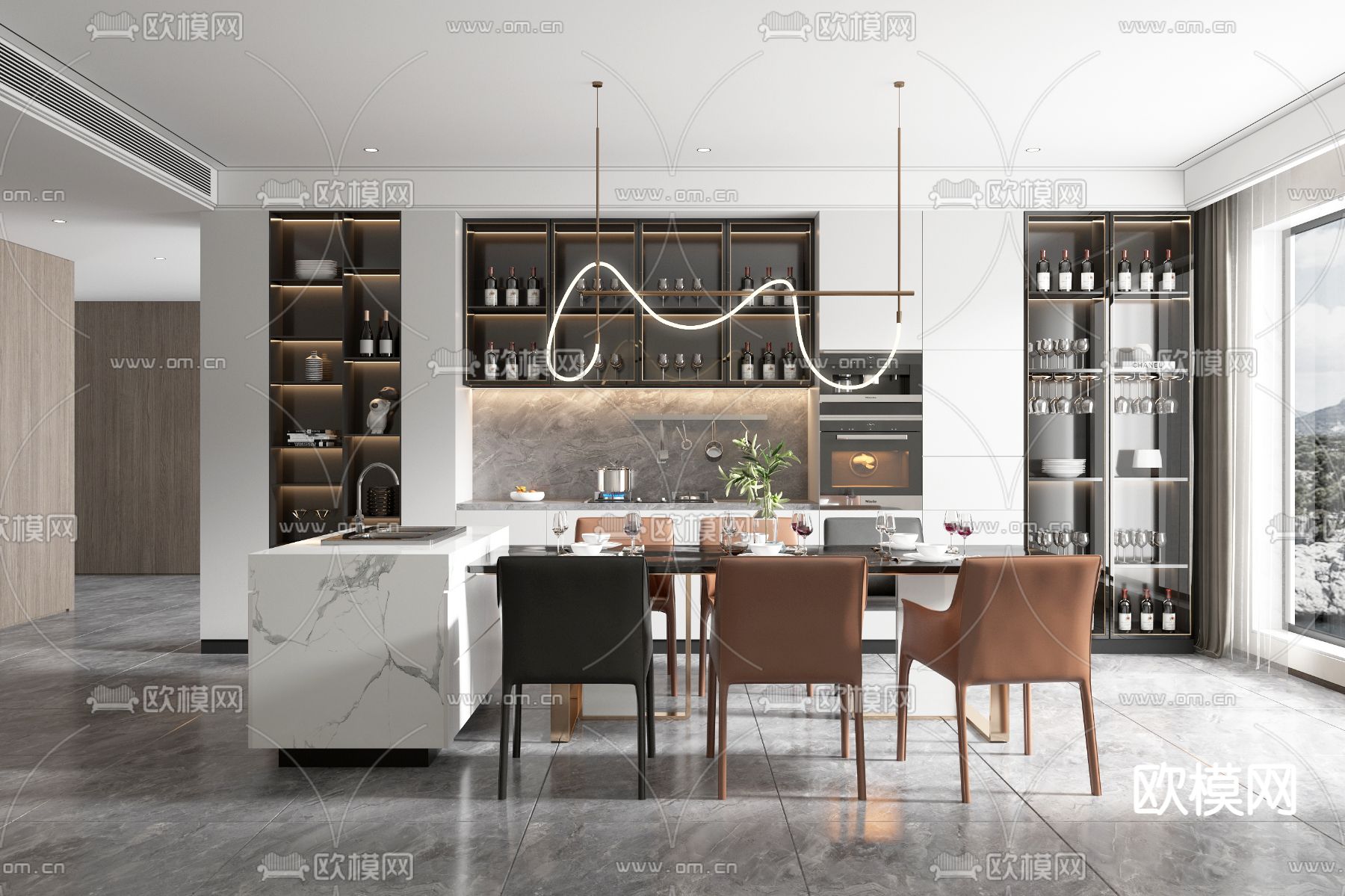 现代中岛餐厅3d模型下载_ID12078947_3dmax免费模型-欧模网