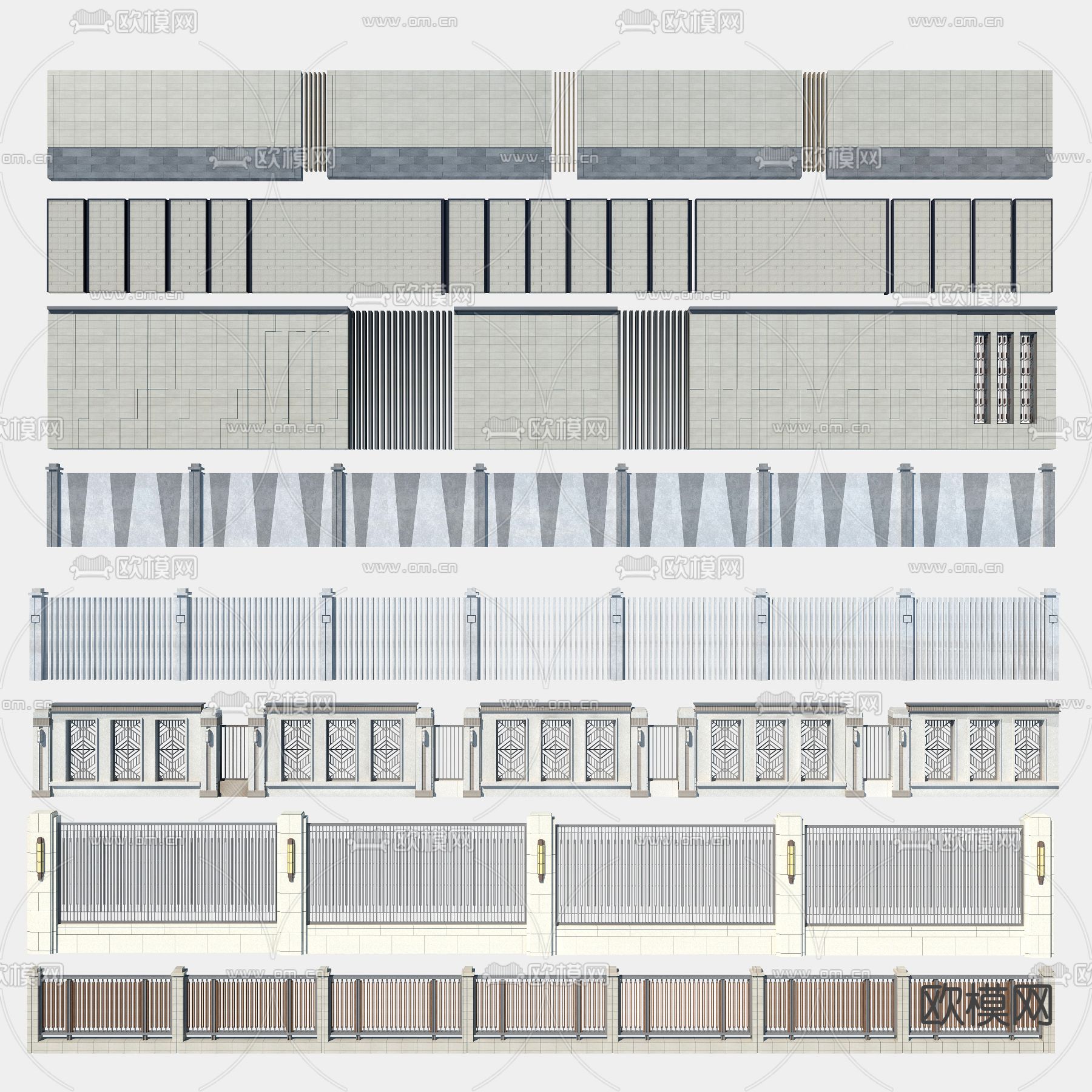现代围墙景墙护栏3d模型下载
