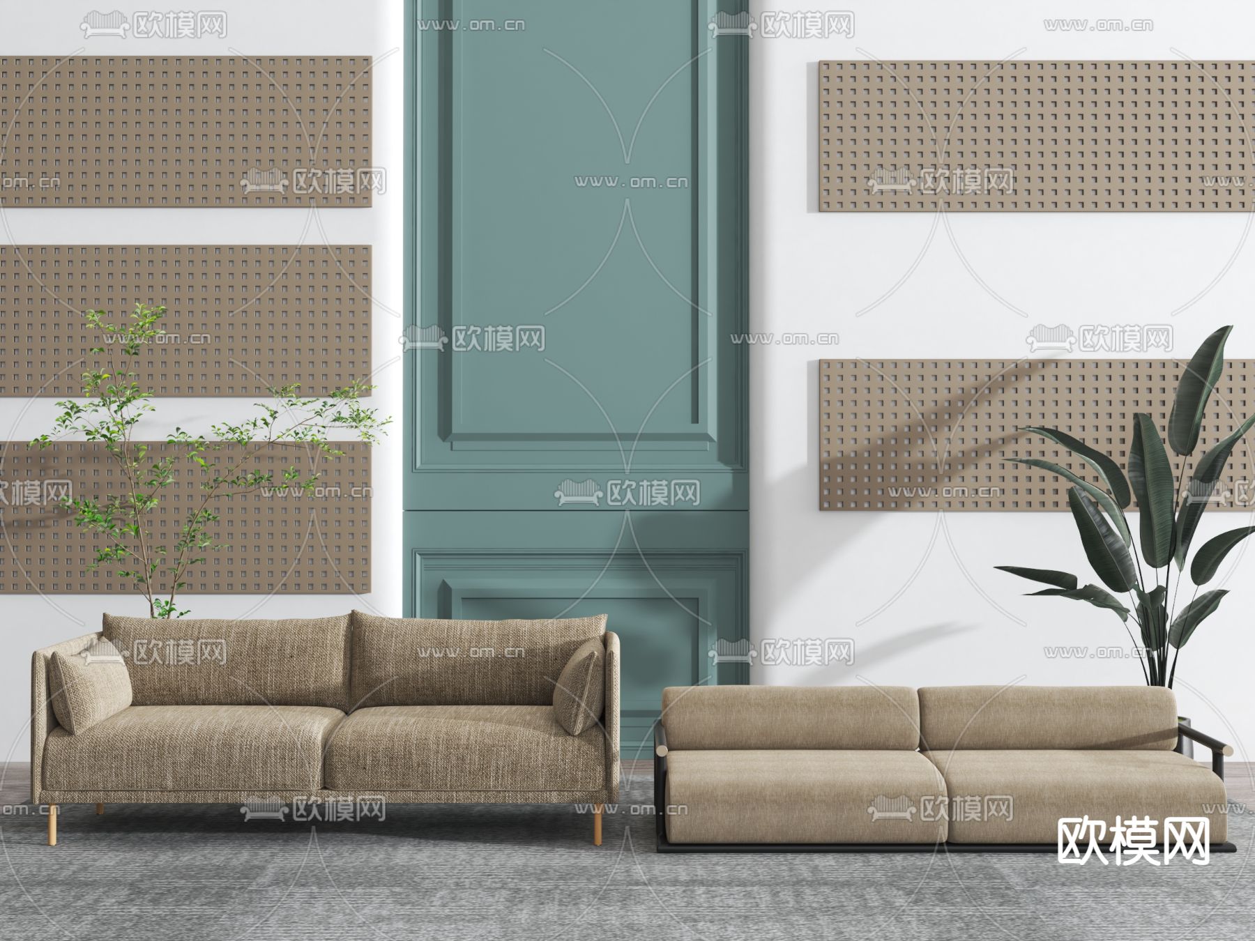 现代奶啡色双人沙发3d模型下载