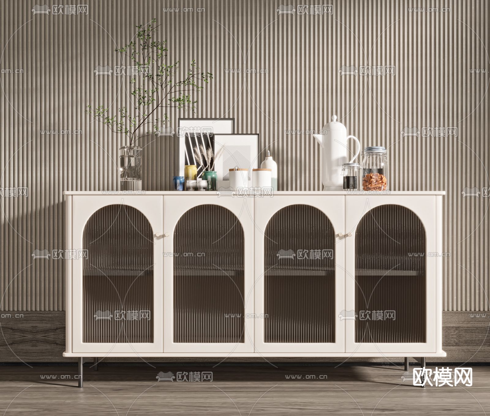 现代白色餐边柜3d模型下载