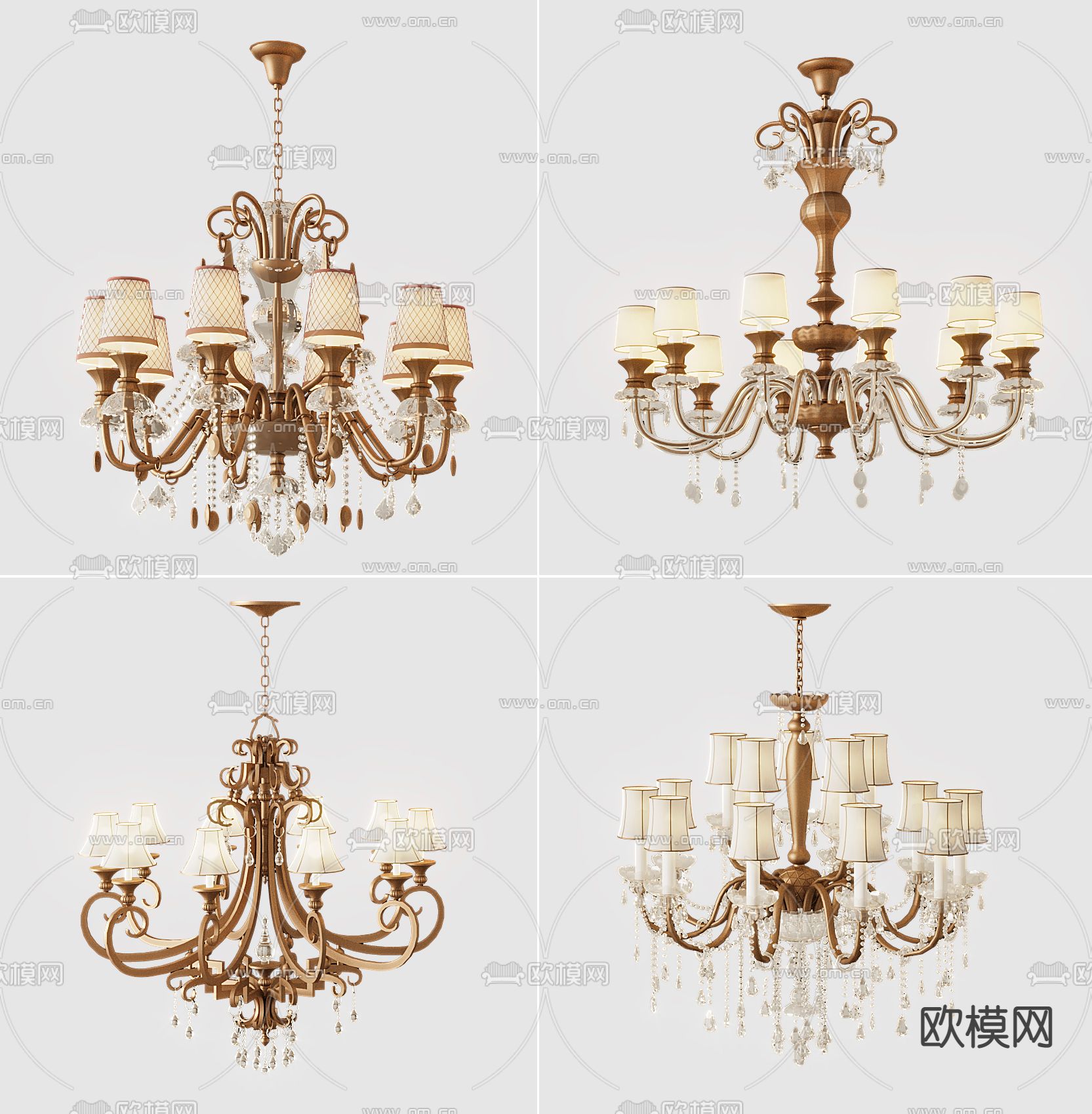 美式金属多头吊灯3d模型下载