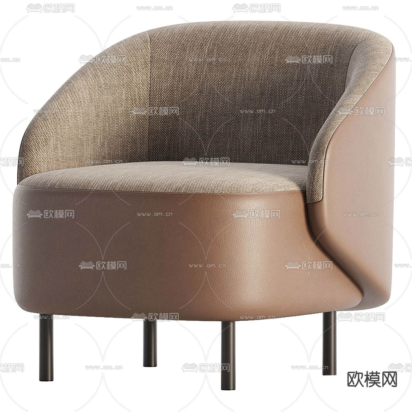 Flexform现代咖色休闲椅子3d模型下载（渲染图3）