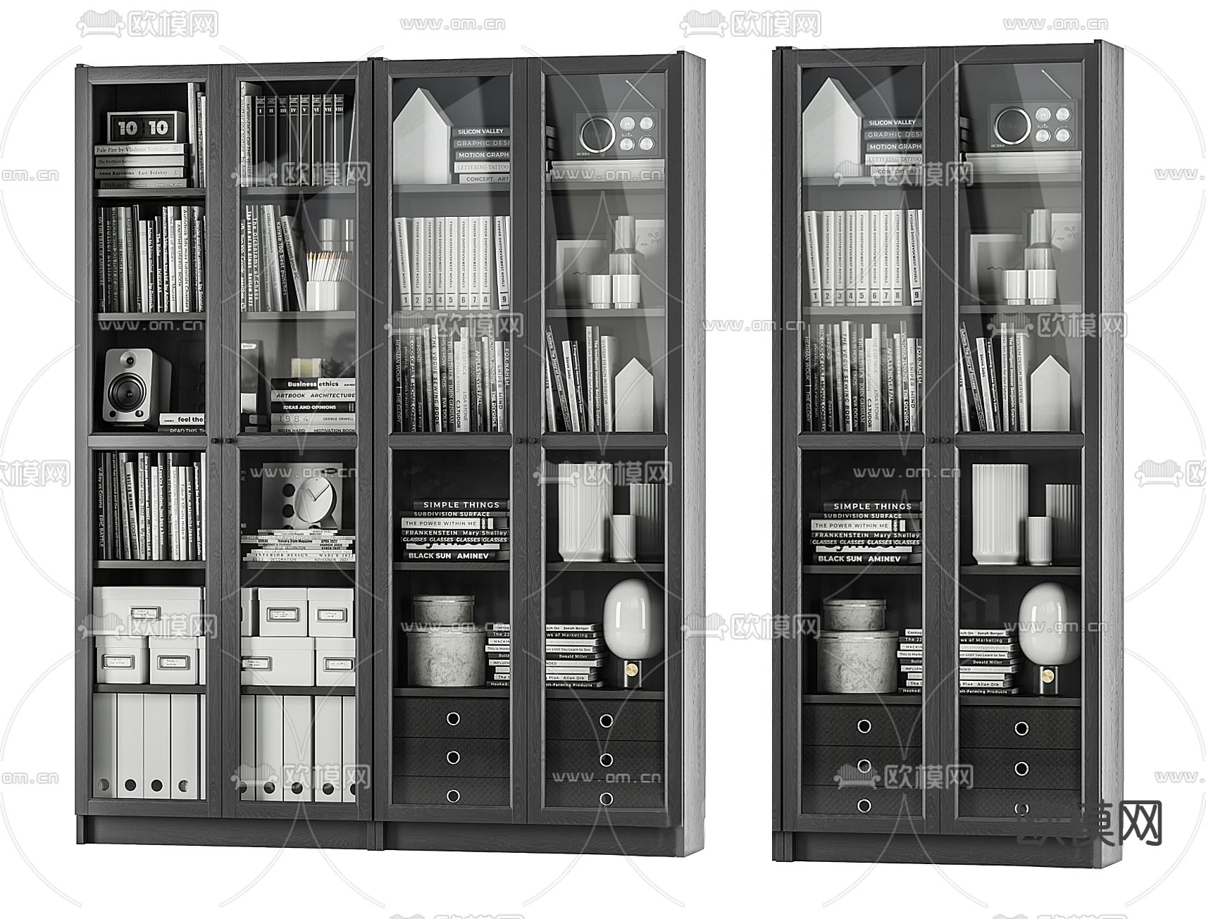 现代宜家文件柜资料柜3d模型下载（渲染图1）