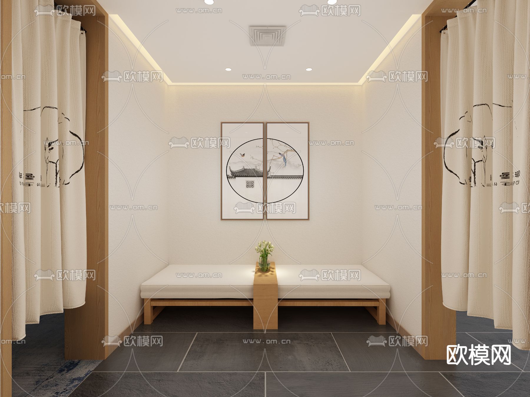 日式足疗店男浴室3d模型下载（渲染图2）