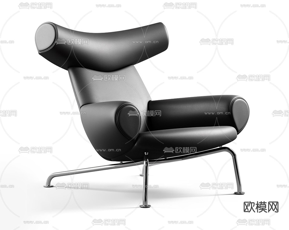 poliform 现代橙色皮革牛角椅休闲椅3d模型下载_ID12080185_3dmax免费模型-欧模网