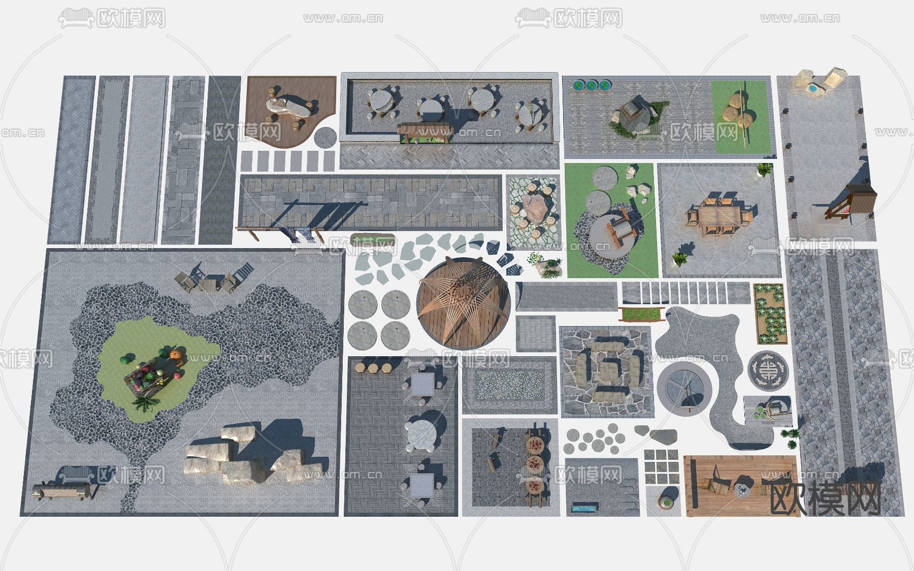 新中式庭院步道汀步小品3d模型下载_ID12079249_3dmax免费模型-欧模网