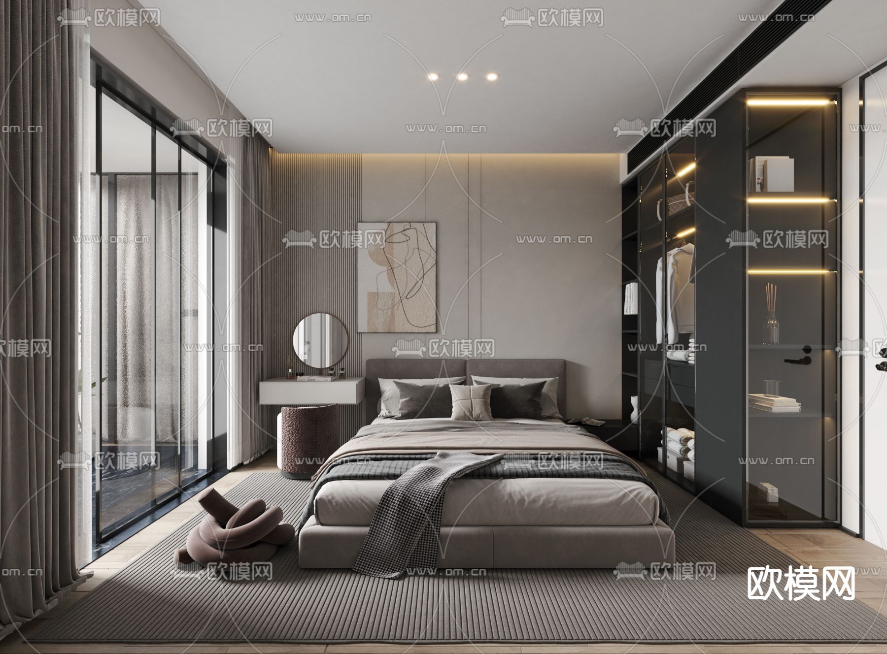现代轻奢卧室3d模型下载