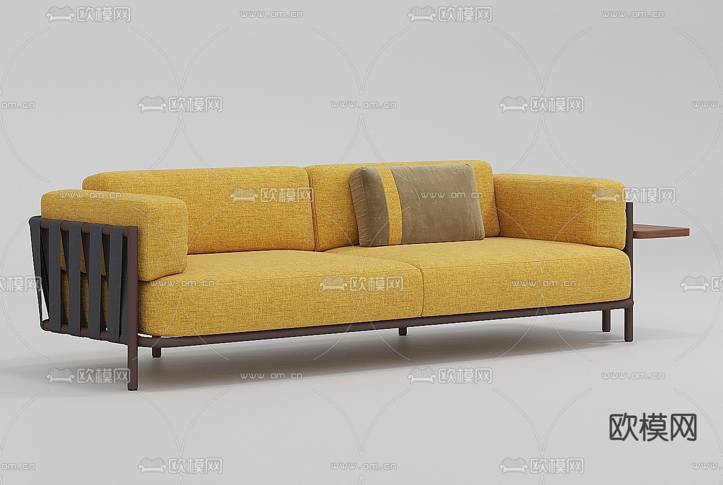 现代黄色双人沙发3d模型下载（渲染图1）