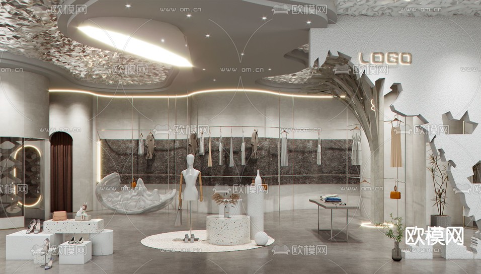 侘寂风女装服装店3d模型下载_ID12078120_3dmax免费模型-欧模网