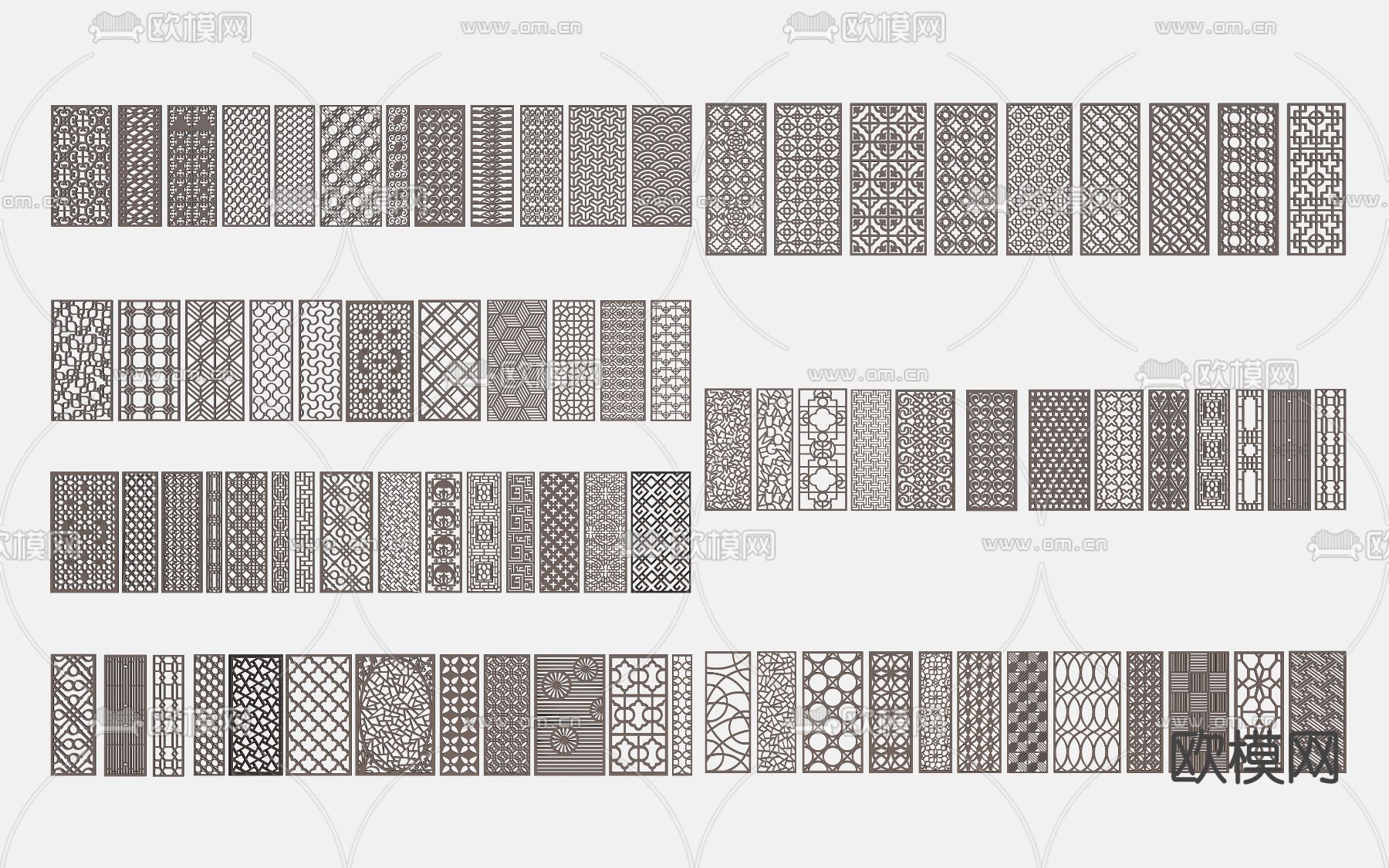 新中式屏风镂空隔断雕花3d模型下载