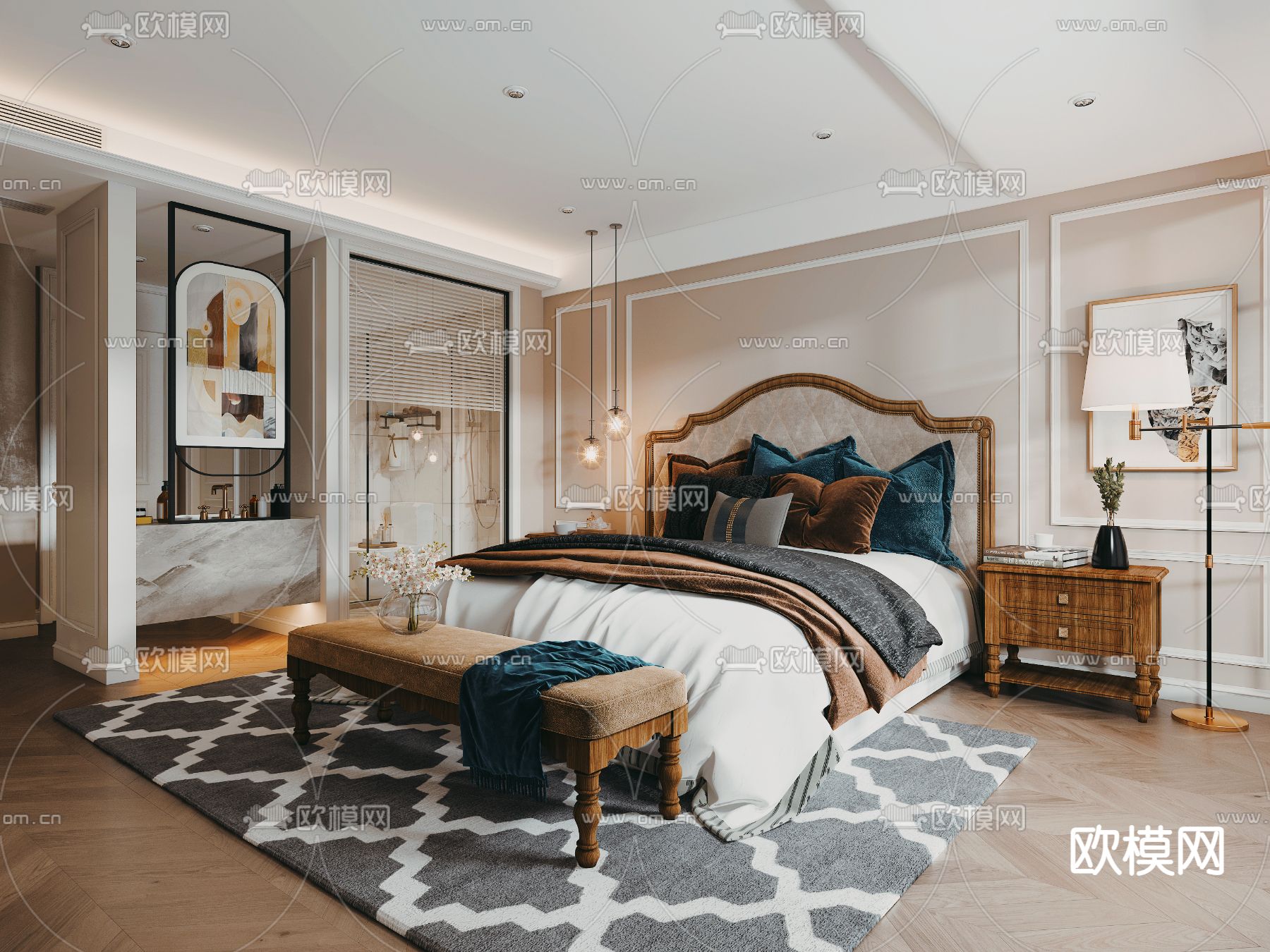 美式卧室3d模型下载